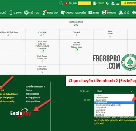 Gửi tiền bằng EeziePay tại FB88 an toàn và tiện lợi