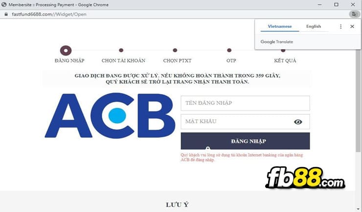 Đăng nhập vào Internet Banking để chuyển tiền qua WealthPay